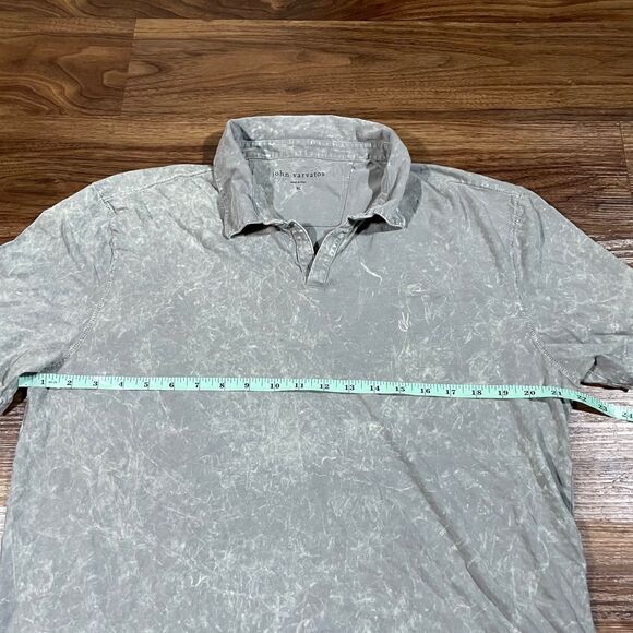 John Varvatos Bodhi Polo Shirt Mens XL Marble Wash Logo Open Placket Med Gray - Picture 3 of 8